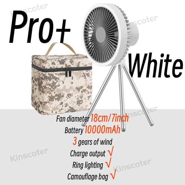 VersaBreeze™: Multi-Functional Fan with Power Bank, LED Lighting, and Tripod